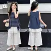 Conjunto de Verão Sem Mangas para Meninas 2026 Novo Estilo Moda Coreana para Meninas Mais Velhas, Roupa de Verão Infantil com Toque de Luxo, Conjunto de Duas Peças