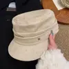 Sombrero ecuestre de gamuza japonés para mujer, otoño e invierno, para exhibición, cara pequeña, plisado, sombrero de caballero, moda retro, copa plana, sombrero de pico de pato