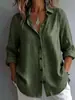 Cross2026 Camisa Casual de Color Sólido Nueva para Primavera y Otoño Camisa de Algodón y Lino Elegante de Manga Larga con Botones para Mujer Europea y Americana