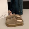 Mules peludos de suela gruesa con diseño de punta cerrada para mujer, adecuados para usar en exteriores, Nuevo estilo Otoño e Invierno 2026, Zapatos de mujer estilo Birkenstock con forro de felpa, Pantuflas cálidas de algodón