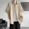 Camisa de Seda de Gelo Manga Curta Masculina Verão Fina Casual Tendência Nova Bonita Camisa de Cinco Pontos Roupa Jaqueta Masculina de Verão