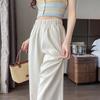 [8050] Pantalones nuevos de pierna ancha para mujer, verano, delgados de seda helada, cintura alta, dosificación, casuales, adelgazantes, rectos