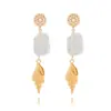 Pendientes de Perla Barroca y Concha Estilo Retro Europeo y Americano con Ambiente Festivo, Elegantes Accesorios de Animales Marinos para Orejas