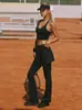 Preventa de Xichen: Diseño irregular, falda de tenis y leggings de dos piezas simulados, corte holgado y adelgazante, leggings de golf, pantalones largos