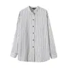 Camisa de Listras Europeia e Americana Transfronteiriça de Primavera de Botão Único para o Trabalho Gola Alta Off-white Ligeiramente Madura