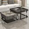 Mesa de Centro de Luxo Leve para Sala de Estar, Estilo Moderno Minimalista para Apartamentos Pequenos, Conjunto Tendência de Mesa de Centro Quadrada de Vidro e Laje de Pedra e Rack de TV