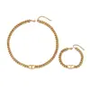 Conjunto de Colar e Pulseira Cubana de Luxo Leve Estilo Europeu e Americano Pulseira Longa de Corrente para Clavícula com Design Geométrico de Nicho Hip Hop