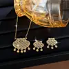Set de Collar y Pendientes de Lujo Ligero con Circonita de Diamante Completo Estilo Árabe de Oriente Medio Accesorios para Vestido de Novia Cadena de Clavícula de Moda