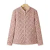 Jaqueta de Algodão Doce e Quente para o Inverno 2025 para Mães de Meia-Idade e Idosas, Gola Alta, Estampa Floral, Forrada com Fleece, Acolchoada, Elegante e Juvenil