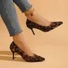 Zapatos de Salón Sexy con Estampado de Leopardo de Tacón Fino y Boca Baja, Comercio Exterior 2026 Nuevo Estilo de Verano Puntiagudos Europeos y Americanos Talla Grande Profesionales de Tacón Alto para Mujer
