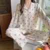 Pijama Nuevo de Algodón Burbuja para Mujer Traje Delgado de Manga Larga de Crepé para Casa Ropa de Dormir