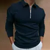 Polo Masculino Manga Longa com Zíper Cross-Border Europeu e Americano Comércio Exterior Wish Camisa Polo Casual Listrada