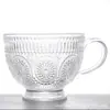 Taza de Agua con Patrón de Vidrio Tallado Retro Ins Taza para Desayuno Leche Jugo con Asa Taza de Avena Estampada Girasol