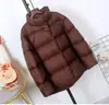 Jaqueta puffer acolchoada com gola alta transfronteiriça para mulheres, estilo curto, moda inverno 2026, cor sólida, espessa, quente, com enchimento de penugem de pato branco, jaqueta puffer simples