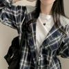 Chaqueta Camisera a Cuadros Retro de Estilo Coreano con Diseño Holgado, Capucha Empalmada y Manga Larga para Mujer
