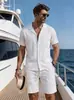 2026 Conjunto de Camisa de Lino de Manga Corta de Amazon Camisa de Cardigan Casual Holgada de Verano de Algodón y Lino en Stock