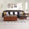 Sofá de Cuero Retro Estilo Americano, Muebles para Apartamento Pequeño Estilo Europeo, Sofá Esquinero en L para Sala de Estar, Juego de Sofás de Madera Maciza Estilo Chino Nuevo