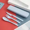 Set Portátil de Cuchillo, Tenedor y Cuchara de Paja de Trigo, Tres Piezas, Creativo, para Adulto, Estudiante, Viaje, Regalo Portátil, Vajilla