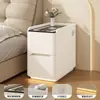 Mesa de cabeceira inteligente ultrafina, luxo leve minimalista moderno, com chave, multifuncional, pequeno armário de cabeceira de madeira maciça para uso doméstico, sem necessidade de instalação
