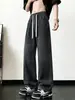 Calça jeans cinza chumbo masculina, marca da moda de outono, calça reta solta de perna larga para jovens, calça vintage lavada com cintura elástica