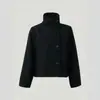 Outono/Inverno Novo Estilo Transfronteiriço Europeu e Americano Roupas Femininas Casuais Versáteis Gola Alta Curta Cor Lisa Design de Botão Inclinado Jaqueta Atacado