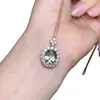 Colgante de cristal verde natural, cristal limpio, tamaño de piedra suelta 9*11 mm, engastado a mano en plata S925