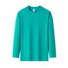 Camiseta Masculina de Algodão Puro de Alta Qualidade, Sem Costura, Manga Longa, Primavera e Outono, Gola Redonda, Solta, Roupas de Outono, Cor Lisa, Camiseta Básica