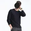 Camiseta de manga larga para hombre, de algodón, con cuello redondo, estilo coreano, holgada, de color liso, para otoño, blanca, para primavera y otoño