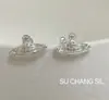 Pendientes de Planeta Incrustados con Diamantes de Plata de Ley S925 para Mujer, Diseño de Nicho Ins de Alta Gama, Pendientes Versátiles, Pendientes de Saturno
