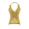 2025 Verano Deseo Puro Encaje Empalmado Halter Cuello Camisola Diseño de Mujer Ropa Exterior Cuello en V Sin Mangas Top Ajustado