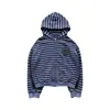 Sudadera casual con capucha a rayas vintage desgastada en colores contrastantes, bordado de parche desgastado, cárdigan con cremallera, estilo Harajuku al por mayor