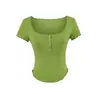 Camiseta Leve de Manga Curta com Botões e Decote Quadrado Estilo Francês, Top Regata Sexy Justo e Semi-Transparente de Verão, Top para Garota Ousada