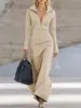 Exportación Transfronteriza Europea y Americana Nuevo Polo de Media Cremallera para Mujer Otoño e Invierno Delgado de Manga Larga Casual Color Sólido Vestido Largo