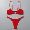 Bikini de Dos Piezas de Color Sólido Transfronterizo Nuevo 2026 Traje de Baño de Triángulo Acanalado con Tirantes de Amazon para Mujer