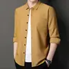 Camisa Social Masculina de Manga Longa para Meia-idade, Cor Sólida, Algodão, Casual, Nova de Fábrica, Coleção Primavera e Outono 2023