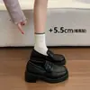 Mocasines negros estilo británico para mujer, nueva colección de otoño, zapatos pequeños de piel, tacones de plataforma gruesos que aumentan la altura, zapatos de plataforma con suela gruesa