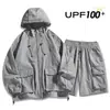 Conjunto de Dos Piezas con Capucha para Protección Solar de Verano para Hombres y Mujeres, Ropa de Trabajo Casual para Exteriores, Chaqueta Deportiva Transpirable para Parejas