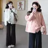 Outono/Inverno 2026 Estilo Coreano Casaco Suéter Engrossado para Gestante + Calça Modeladora para Gestante Conjunto de Duas Peças para Gestante