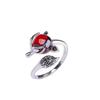 Joias de Prata S925 Moda Design de Raposa Anel Vermelho Granate Feminino Anel Aberto Atacado Anel Transfronteiriço