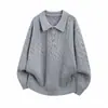 Otoño/Invierno 2026 Nuevo Suéter de Punto Trenzado con Cuello Americano Estilo Old Money para Hombre Tendencia Casual High Street