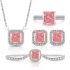 Transmissão ao vivo popular pedra preciosa colorida diamante de alto carbono corte flor de gelo quadrado princesa conjunto de embalagem anel brincos colar pulseira ouro real galvanizado