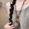 Colar de Corda Tecida Estilo Nacional Estilo Zen Estilo Étnico Boêmio Longo Cadeia de Suéter Acessórios de Pingente de Folha de Ouro
