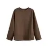 Camiseta Básica Casual Solta Gola Redonda Manga Longa para Mulheres 2026 Outono e Inverno Novo Estilo Elegante Roupa de Trabalho Simples Moda Top