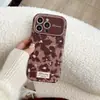Adecuado para Funda de Teléfono Anticaídas Apple 17 con Textura de Cuero y Ventana Grande, iPhone 16 Pro Max Diseño Floral Marrón Mixto, 15ª Generación, 13