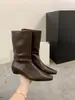 Primeiro Encontro Ji Chun Gen Marrom Maillard Botas de Cano Médio Botas de Cavaleiro Botas Femininas Outono/Inverno 2026 Preto Não Acima do Joelho