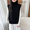 Chaleco de punto vintage de cuello alto 100% lana pura para mujer, cárdigan, corte holgado, versátil para capas, chaleco de otoño e invierno