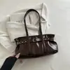 Bolsa Tote de Mão e Ombro Feminina com Fivela de Cinto Fashion Retro de Comércio Exterior Transfronteiriço 2026 Nova de Grande Capacidade com Rebites em PU