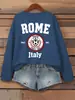 Roma Itália Cidade 1861 Design Moletons Femininos Casuais Gola Redonda Streetwear Outono Roupas Multicoloridas