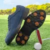 Sapatos de Golfe Antiderrapantes Profissionais, Tamanho Grande 39-49, Travas Fixas, Sapatos de Treinamento de Golfe Confortáveis para Homens, Preto e Branco