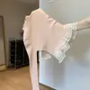 Camiseta de Manga Larga con Retazos de Encaje Estilo Americano Picante para Mujer, Nueva Prenda Térmica Ajustada para Otoño e Invierno